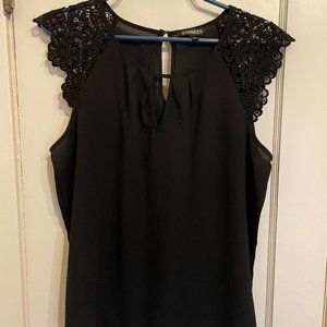Express Black blouse with Lace Shoulders